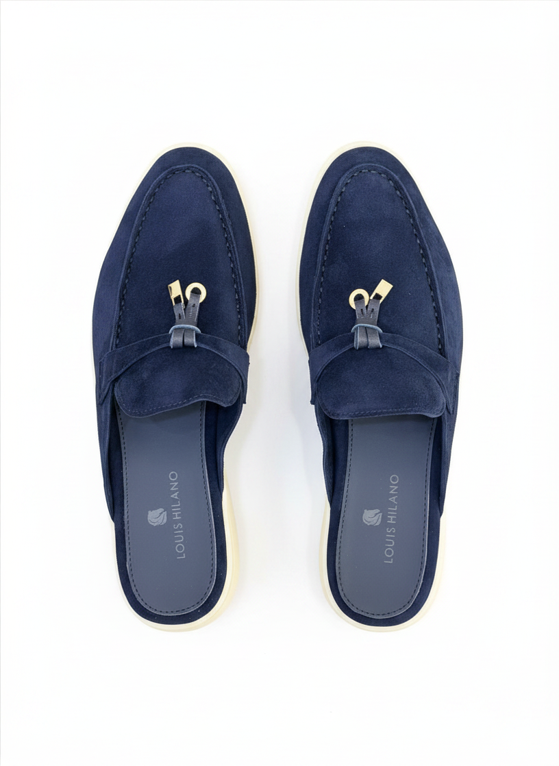 LOUIS HILANO SUMMER LEATHER MULES DARK BLUE