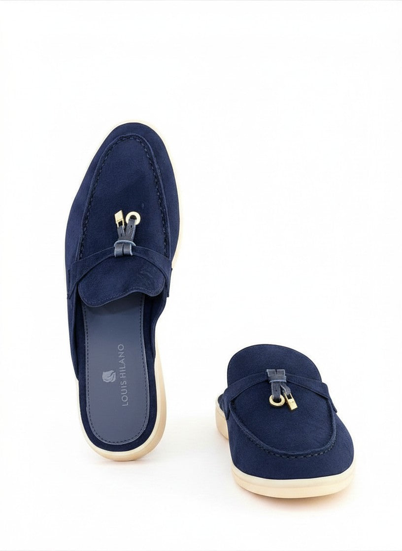 LOUIS HILANO SUMMER LEATHER MULES DARK BLUE