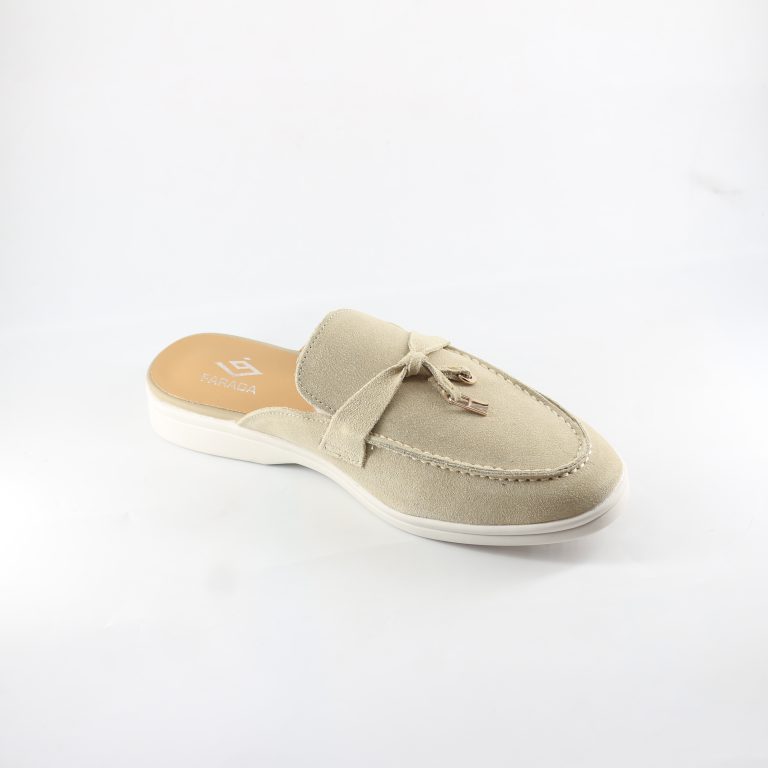 Farada Ladies’ Beige Suede Mule Loafers - Image 2