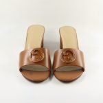 Brown Block Heel Slip-On Sandals