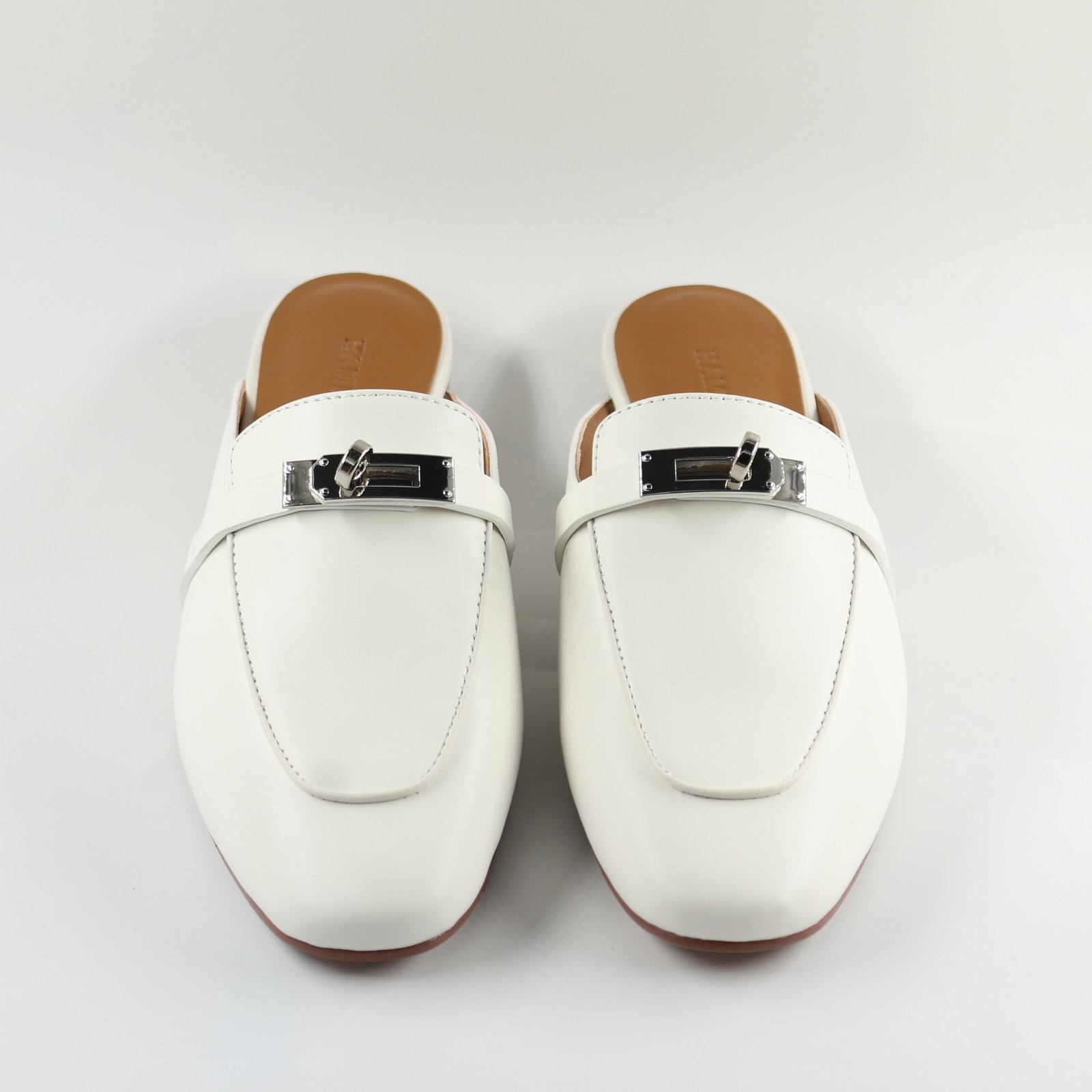 White Slip-On Loafers with Metal Buckle – Women’s Casual & Office Wear - Image 2