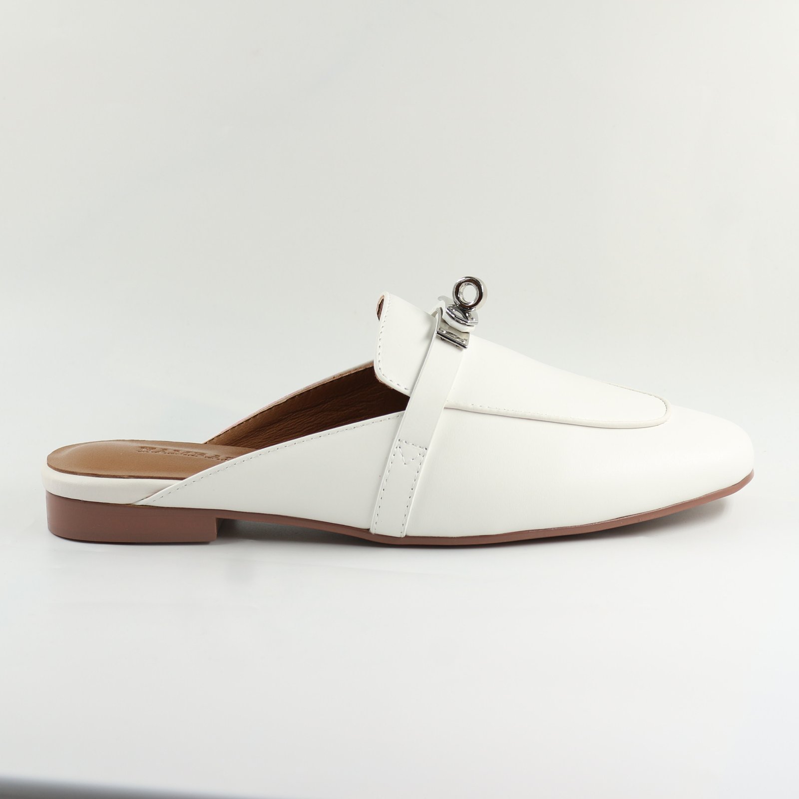 White Slip-On Loafers with Metal Buckle – Women’s Casual & Office Wear - Image 3