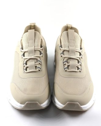Men’s beige slip-on sneakers with breathable mesh and cushioned sole